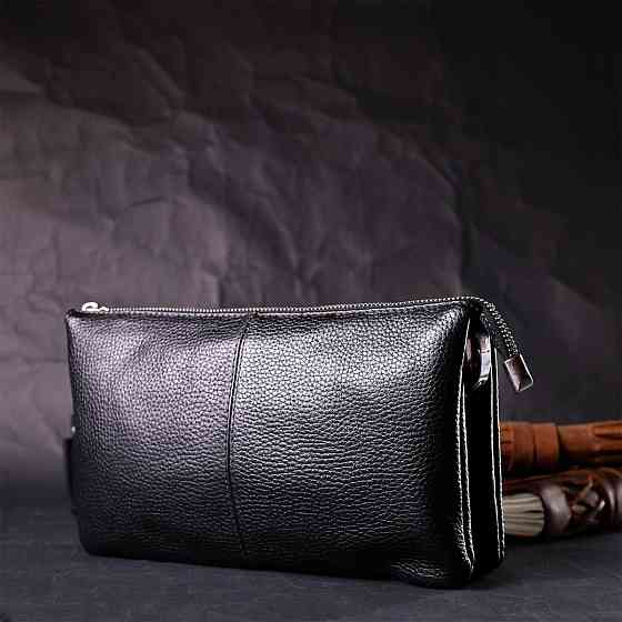 Зручний жіночий клатч із натуральної зернистої шкіри GRANDE PELLE 11697 Чорний Київ