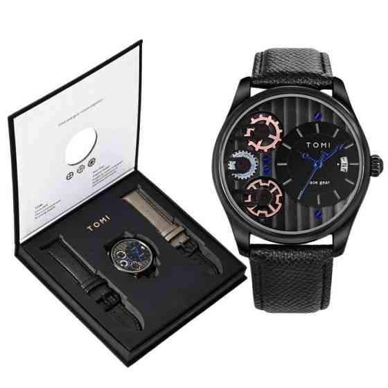Годинник чоловічий наручний Tomi Gear Black (2 ремінці) Київ