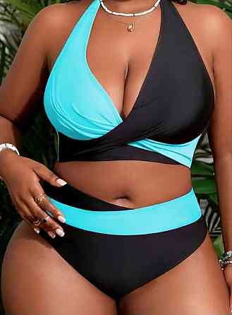 Купальник жіночий батал роздільний чорно-блакитний Київ