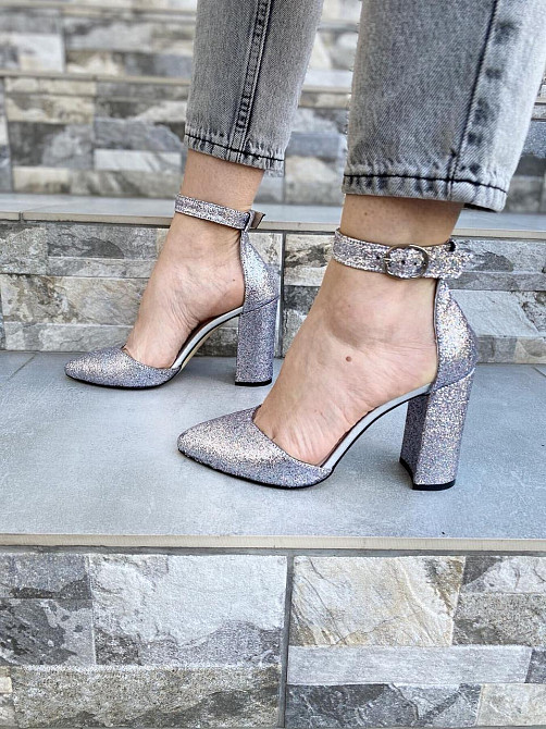 ARLEN Жіночі босоніжки срібні із закритим носком літні з натуральної шкіри на підборах ARLEN Бо Коломия - фото 8