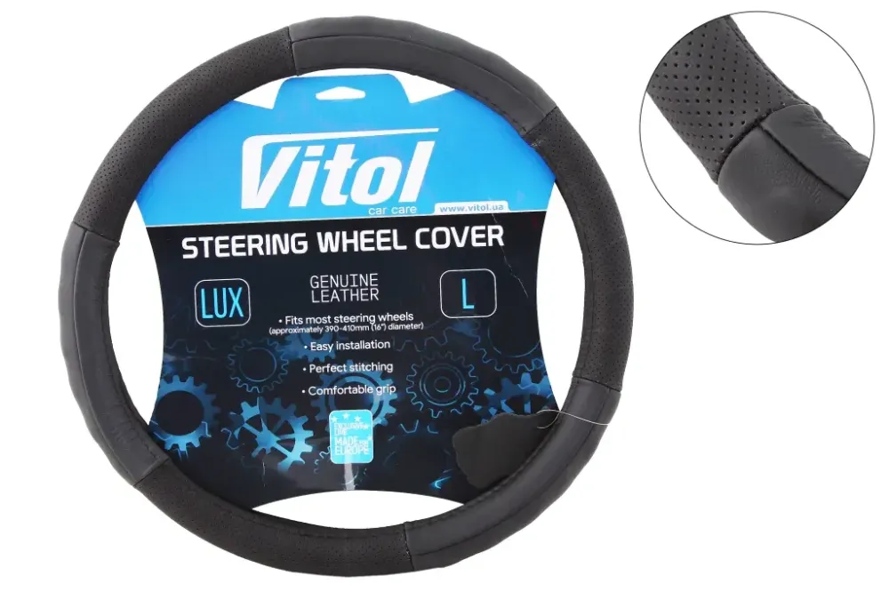 Оплетка на кермо шкіра L без запаху Vitol Lux B-317-BK-L чорний Вінниця - фото 1