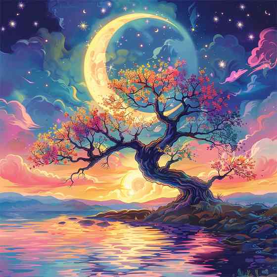Алмазна мозаїка "Дерево в місячному сяйві" BH019 неповна викладка 25х25 см Вінниця