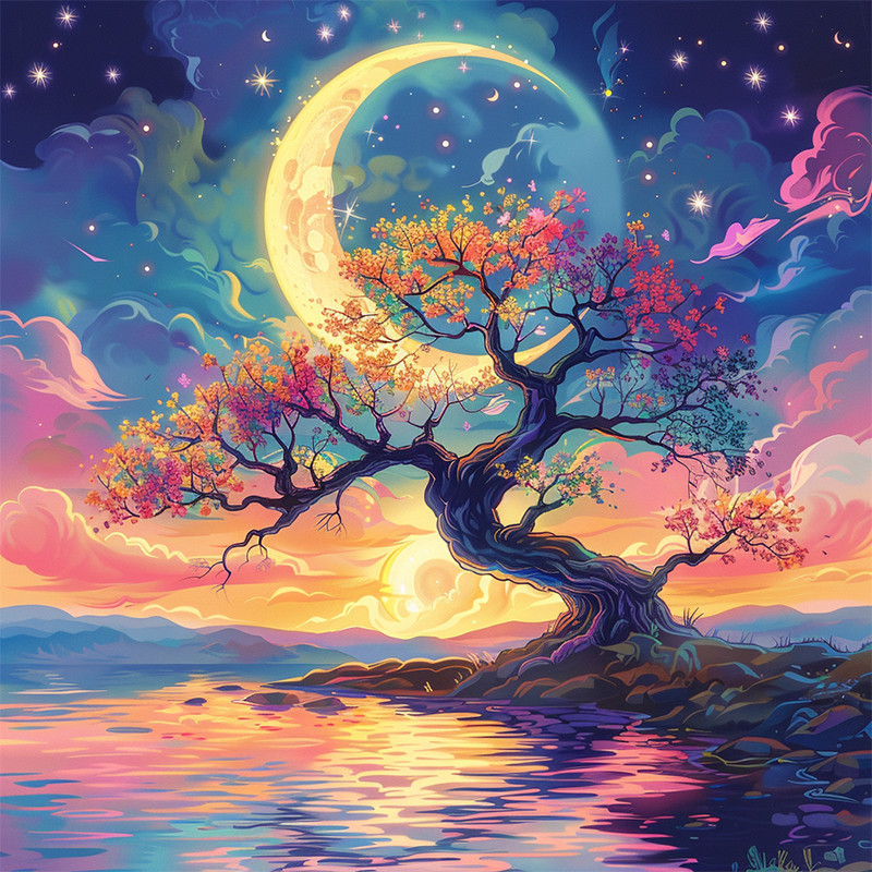 Алмазна мозаїка "Дерево в місячному сяйві" BH019 неповна викладка 25х25 см Вінниця - фото 2