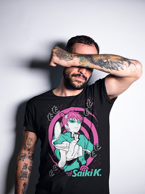 Футболка з аніме принтом Кусуо Саікі Саікі К оверсайз (S/M/L) Чорний AnimeJ0289 Дніпро - фото 2