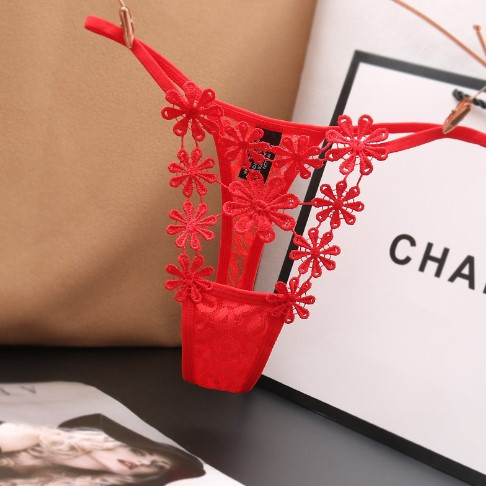 Еротичні стрінги червоні "Ромашки" - розмір універсальний (на резинці), в талії до 90см Київ - фото 1