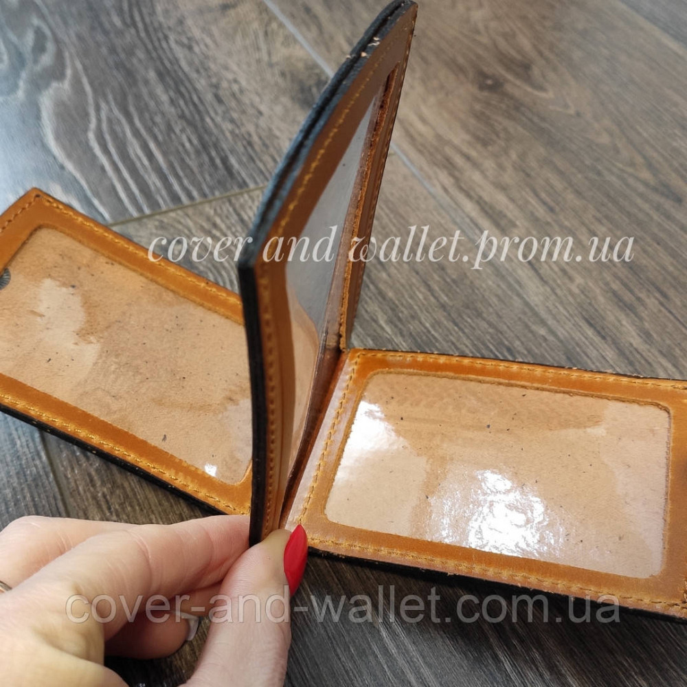 Шкіряна обкладинка на документи водія на кнопці рудого кольору ST Київ - фото 5