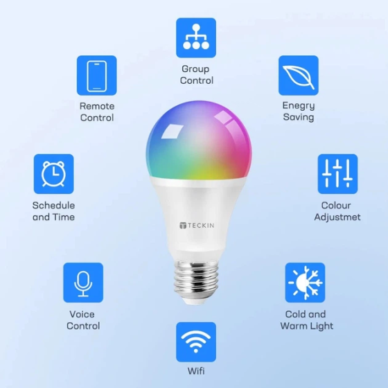 Умная LED лампочка TECKIN SB50 RGB: 800 лм, 7.5 Вт, управление со смартфона, Wi-Fi Smart RGB (Цена за 1 шт) Киев