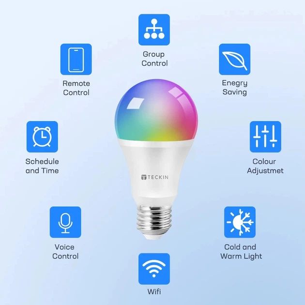 Умная LED лампочка TECKIN SB50 RGB: 800 лм, 7.5 Вт, управление со смартфона, Wi-Fi Smart RGB (Цена за 1 шт) Киев - изображение 4