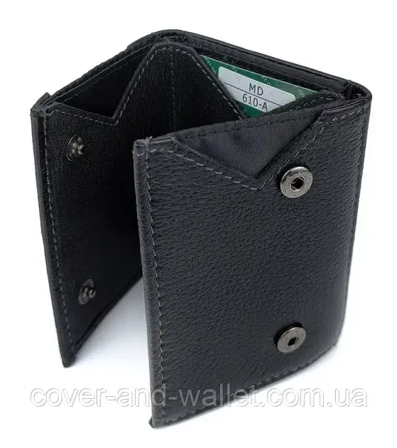 Черный мужской маленький бумажник из натуральной кожи MD 610 Киев - изображение 5