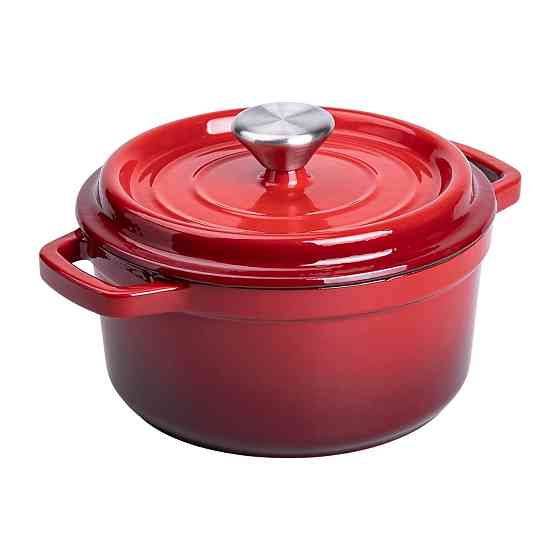 Каструля чавунна емальована 2 л з кришкою Ø20 см Червона HP-1-2R Коломия