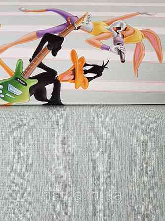 Обои виниловые на флизелине AdaWall Ada Kids метровые детские однотонные полоски сеточкой светло зеленые Киев