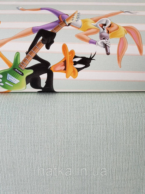 Обои виниловые на флизелине AdaWall Ada Kids метровые детские однотонные полоски сеточкой светло зеленые Киев - изображение 1