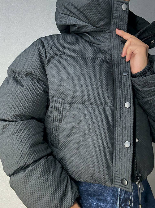 Куртка женская Lady Yep 10039 вафельная пуффер оверсайз с капюшоном черная, черный, 42 Киев - изображение 4
