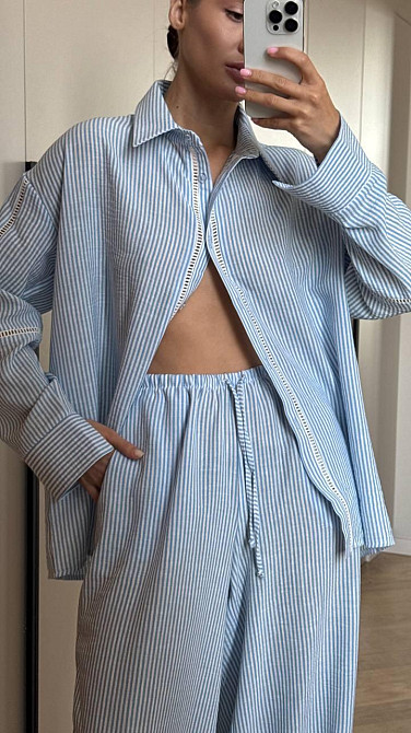 Женский домашний комплект тройка Голубой S Харьков - изображение 3