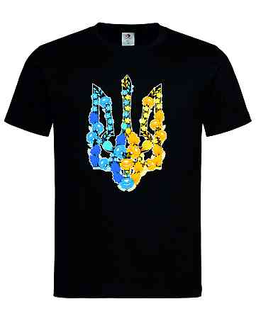 Футболка «Трезуб из цветов — символ Украины» Черный, XXL Городище