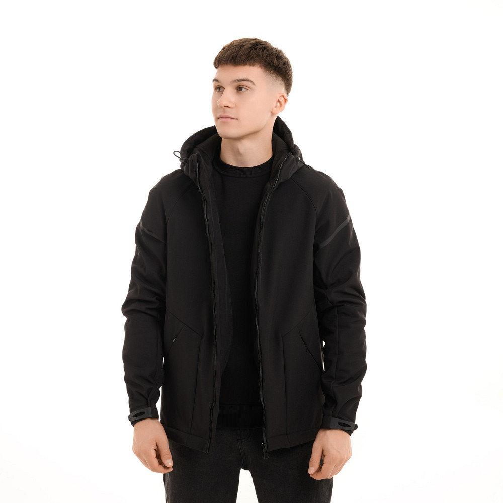Чоловіча куртка весна осінь демісезонна з капюшоном softshell чорна Pobedov Vector 2XL Одеса - фото 3