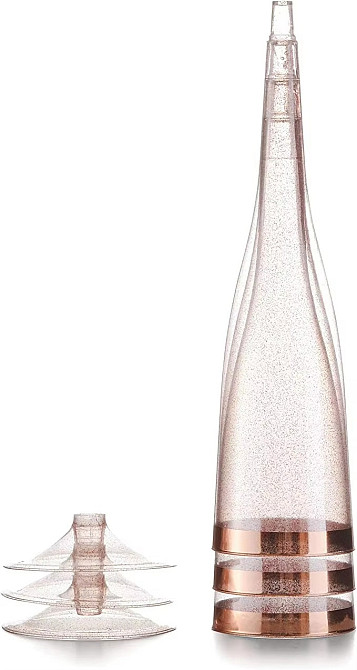 Набор пластиковых бокалов для шампанского 6 шт премиум класса 192 мл,розовые, праздничные с блестками Каменец-Подольский - изображение 5