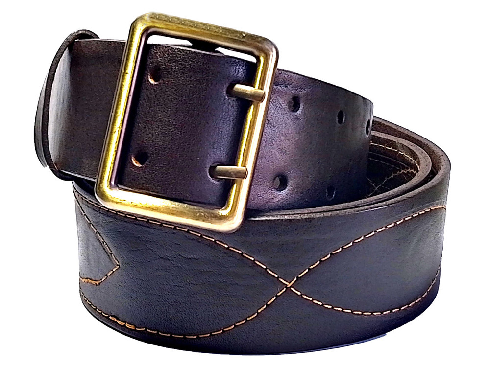 Ремень портупея кожаный с молитвами внутри коричневый, 50х Одесса - изображение 1