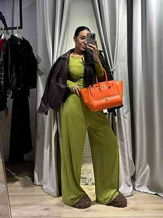 Женский стильный повседневный костюм двойка турецкая вискозная двунитка Оливка Одесса