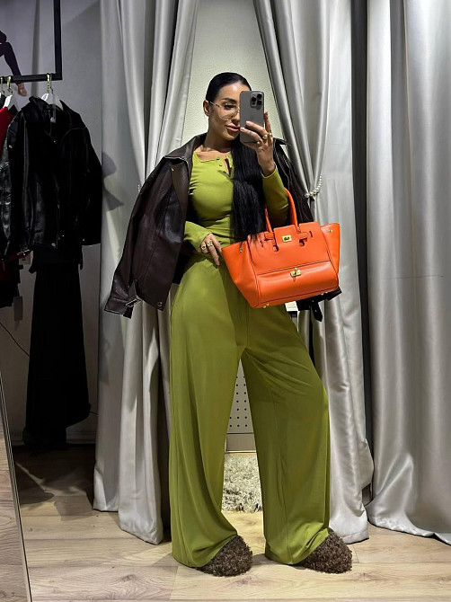 Женский стильный повседневный костюм двойка турецкая вискозная двунитка Оливка Одесса - изображение 6