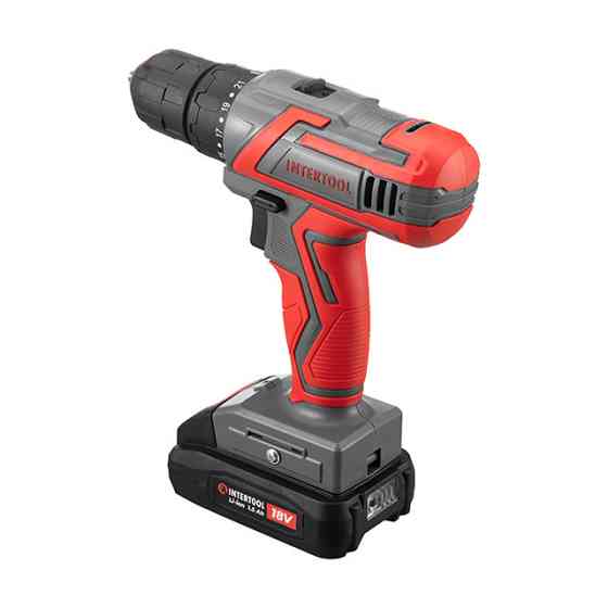 Дриль-шурупокрут акумуляторний 18 В, 30 Nm, 0-350/0-1300 об/хв., 0.8-10 мм, 1.5 Аг INTERTOOL DT-0315 Киев