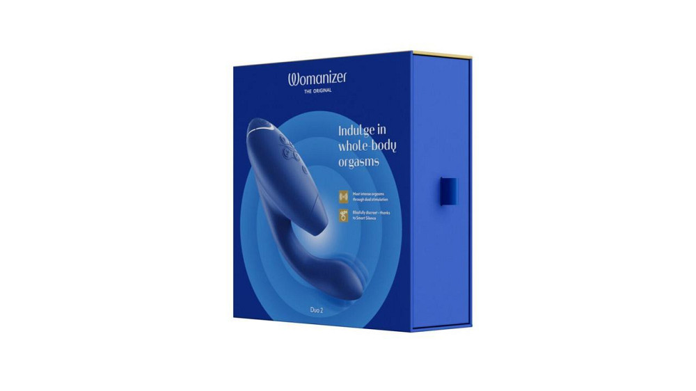 Подвійний вакуумний кліторальний стимулятор Womanizer Duo 2 - Blueberry, незалежні мотори Sex Aura Київ - фото 9