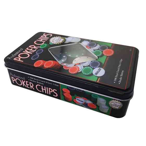 Набор фишек для покера 100шт с номиналом и фишкой дилера в металлической коробке Киев