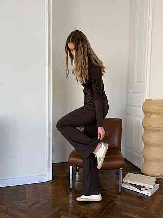 Жіночий повсякденний костюм-трійка: кофта топ і штани з мікродайвінгу Шоколадний, 42/46 Одеса