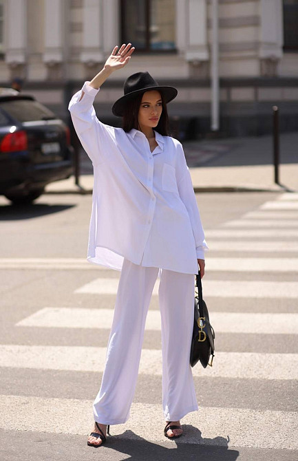 Костюм-трійка жіночий літній креп-жатка Білий M-L Харків - фото 4