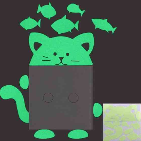 Фосфорна наклейка Кіт з рибками 11 на 9 см салатовий Київ