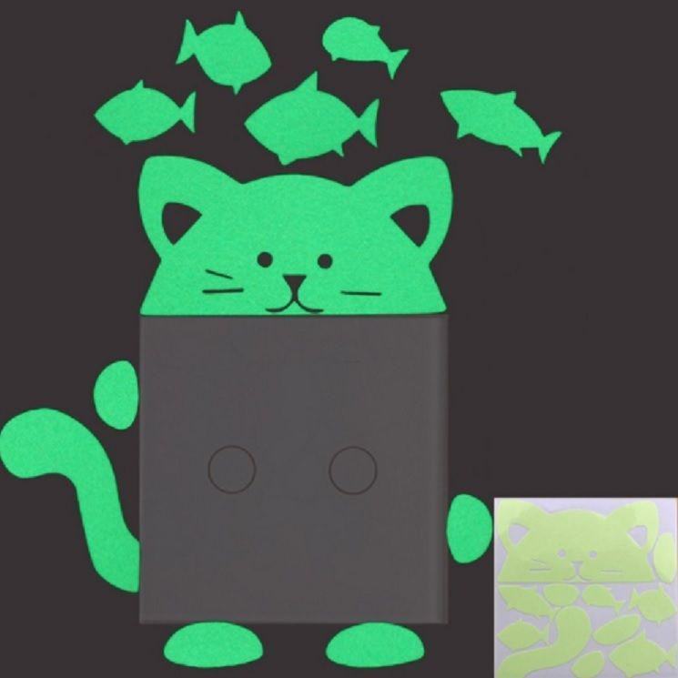 Фосфорна наклейка Кіт з рибками 11 на 9 см салатовий Київ - фото 4