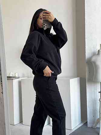 Жіночий теплий костюм-двійка: кофта та штани з турецького флісу Чорний, 46/48 Одеса