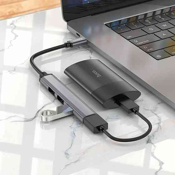 Кабель-перехiдник HOCO HB26 4 in 1 adapter(Type-C to USB3.0+USB2.0*3) Metal Gray Київ