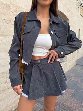 Жіночий стильний костюм-двійка: жакет і спідниця вельвет Графіт, 44/46 Одеса