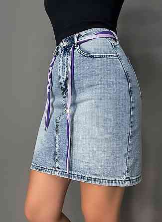 Спідниця жіноча джинсова Vanver 2033 пряма коротка з поясом стрейчева блакитна, блакитний, 29, 29, 76 см, 101 см Київ