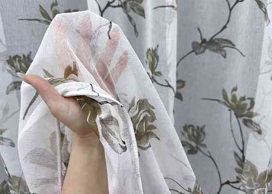 Тюль VR-Textil 1906т Flora Батист Білий з хакі 300х270 см (40-238) Київ