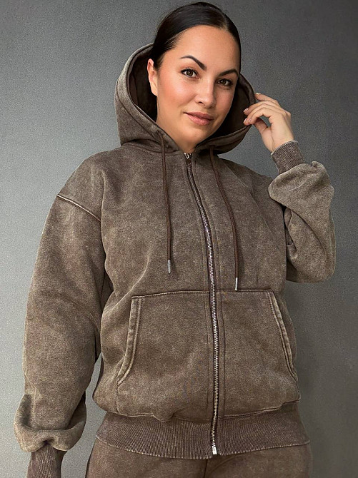 Костюм жіночий Joy One 2166-11 утеплений варений худі зі штанами палаццо коричневий, коричневий, XL Київ - фото 14