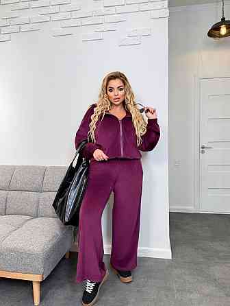 Жіночий теплий костюм-двійка: кофта та штани батал зі стразами велюр спорт на хутрі Марсала, 48/50 Одеса