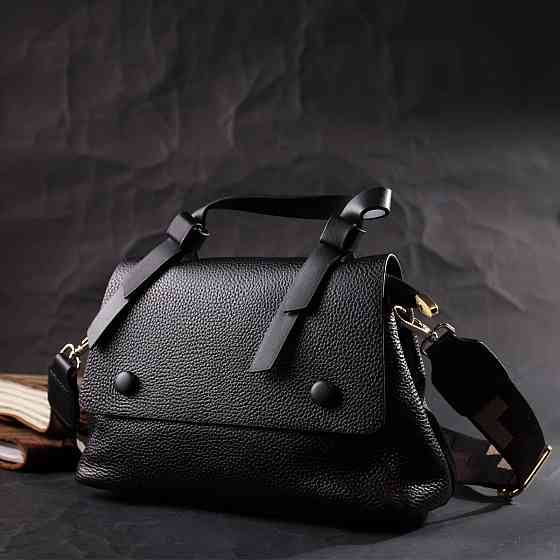 Жіноча сумка з цікавою ручкою з натуральної шкіри Vintage 22336 Чорна Київ