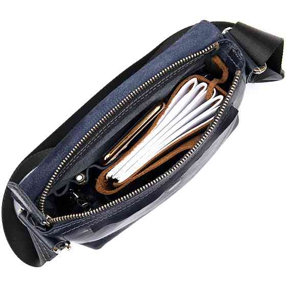 Практична шкіряна чоловіча сумка-месенджер GRANDE PELLE 11433 Темно-синій Київ