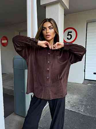 Женский прогулочный костюм двойка: рубашка + штаны палаццо турецкий велюр спорт Шоколад, 46/48 Одесса