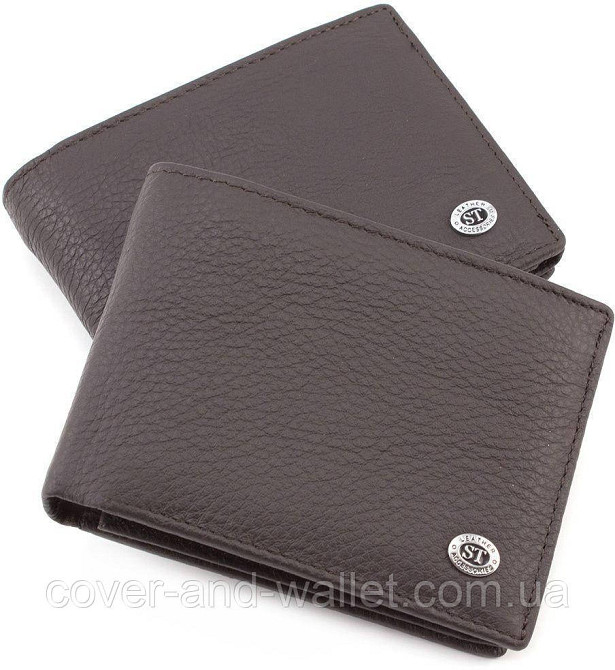 Удобный мужской портмоне без застежки коричневого цвета ST Leather Киев - изображение 7