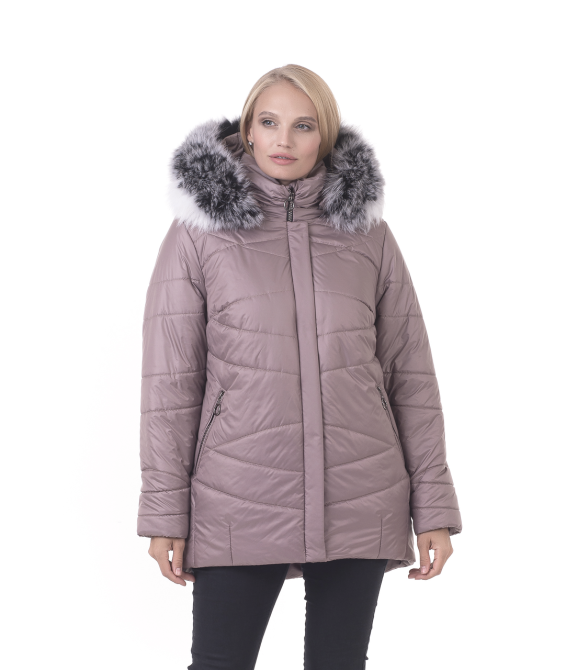 Стильний жіночий бежевий пуховик з хутром чбк Київ - фото 1