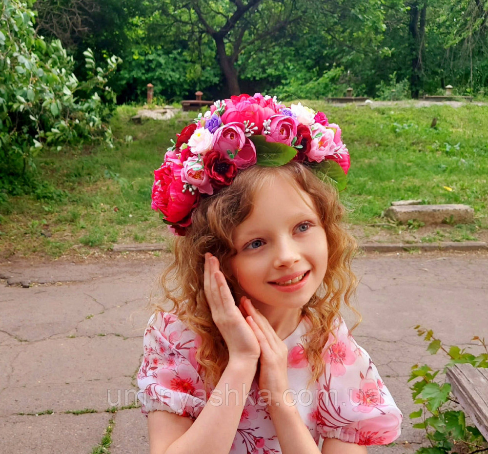 Ободок обруч з квітами "Піони великий малиновий" Кривий Ріг - фото 1