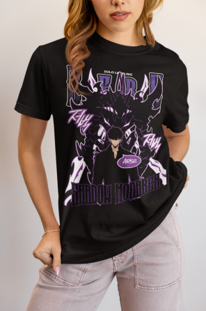 Футболка для мальчика аниме Соло Левелинг Сунг Джинвоо оверсайз (рост от 165 до 180 ) Черний AnimeJ0635m Днепр