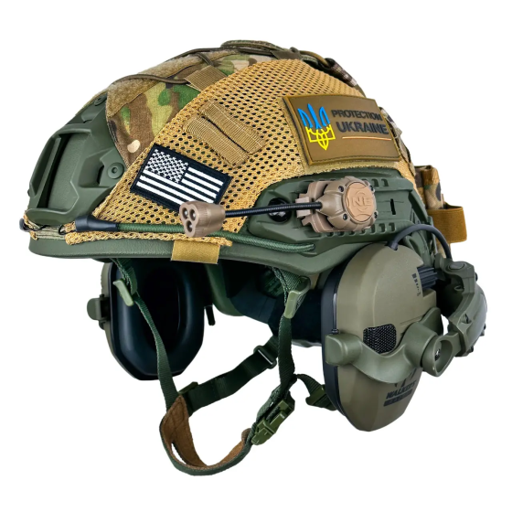 Комплект шлем FAST NIJ IIIA + наушники Walkers Razor + чебурашки + фонарик + кавер (Мультикам) S Киев