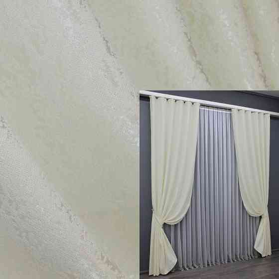 Комплект готових штор VR-Textil Льон мармур Pavliani № 1172ш Кремовий 120х270 см 2 шт (39-220) Київ