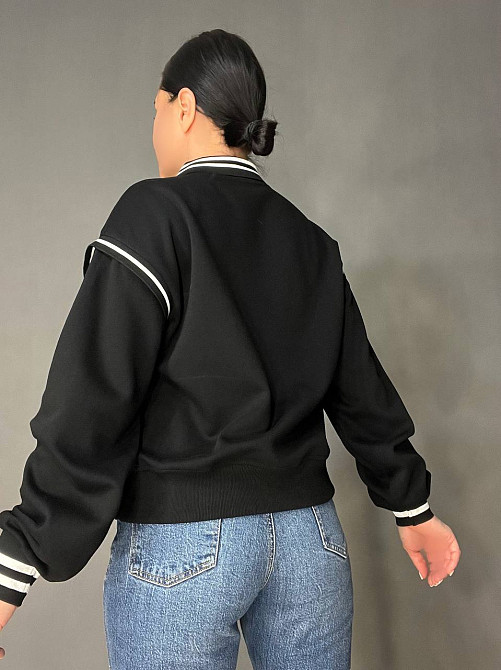 Свитшот женский A-N 25067 поло с воротничком пуговицы оверсайз с надписью вышивкой PERFECT one size, черный, one size Киев - изображение 6