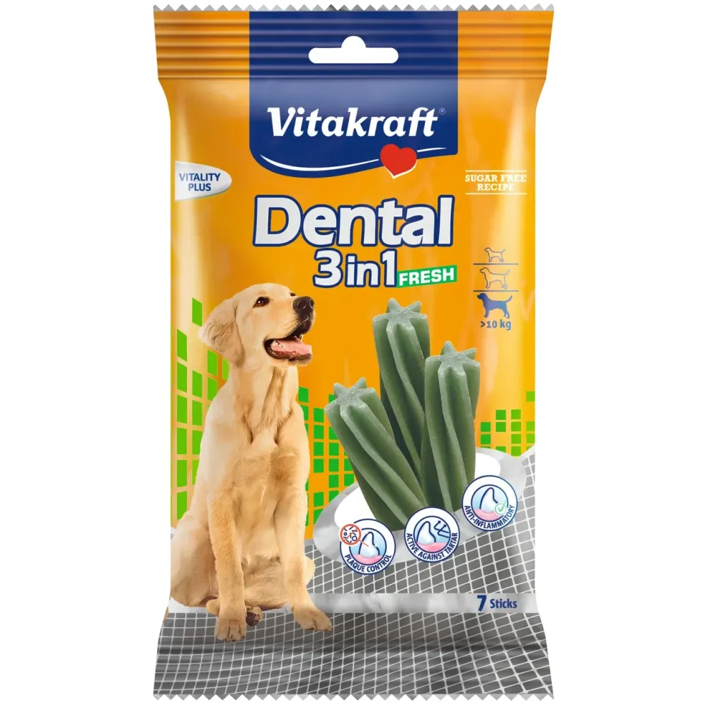 Ласощі для собак вагою від 10 кг Вітакрафт Vitakraft Dental Stick 3in1 FRESH смачні палички для догляду за зубами з м’ятою, 180 г Вінниця - фото 1