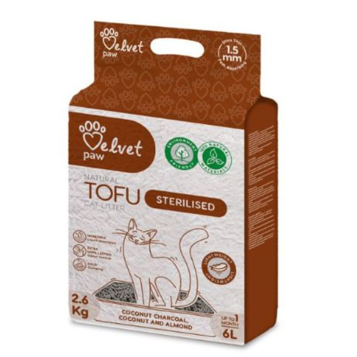 VELVET PAW TOFU Наповнювач для стерилізованих котів, з кокосовим вугіллям, мигдалевою та кокосовою есенцією 6 л/2,6 кг Київ - фото 1
